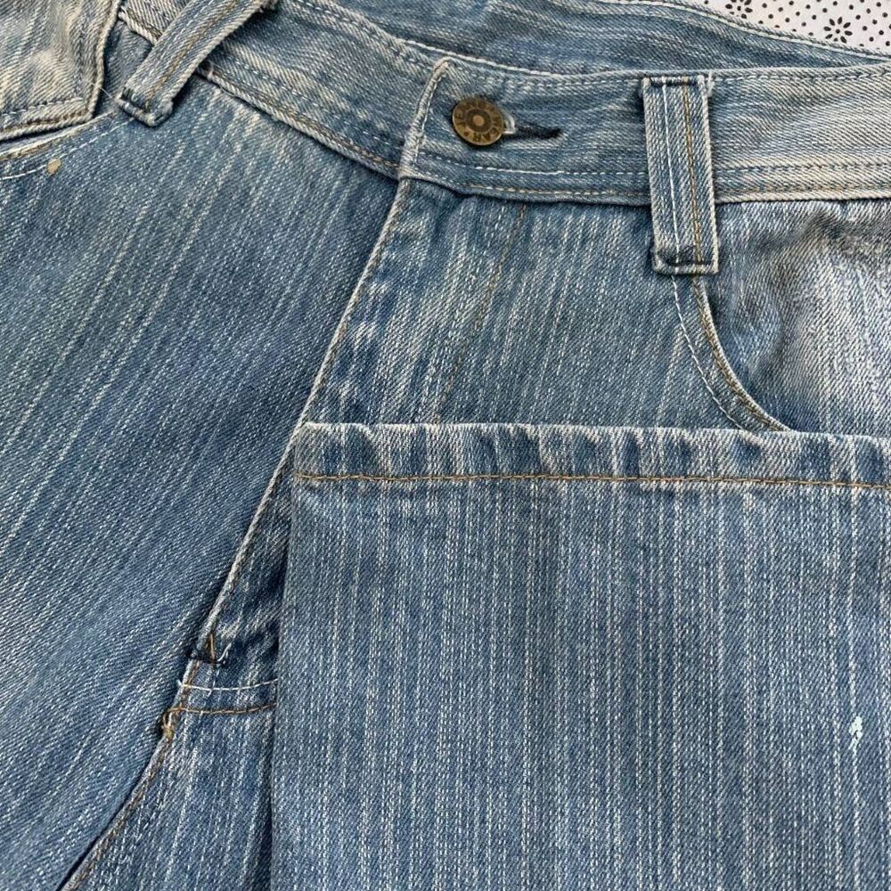 543 Mens Light Wash Graphic Jeans Size 33 Straight Leg 100% Cotton Distress Y2k